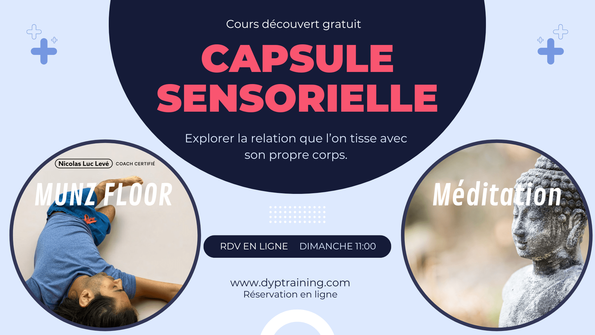 Affiche cours de méditation et Munz Floor en ligne.