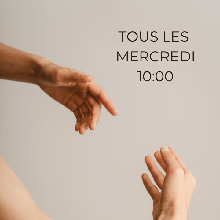 Mains dansant, texte 'Tous les mercredi 10:00'.